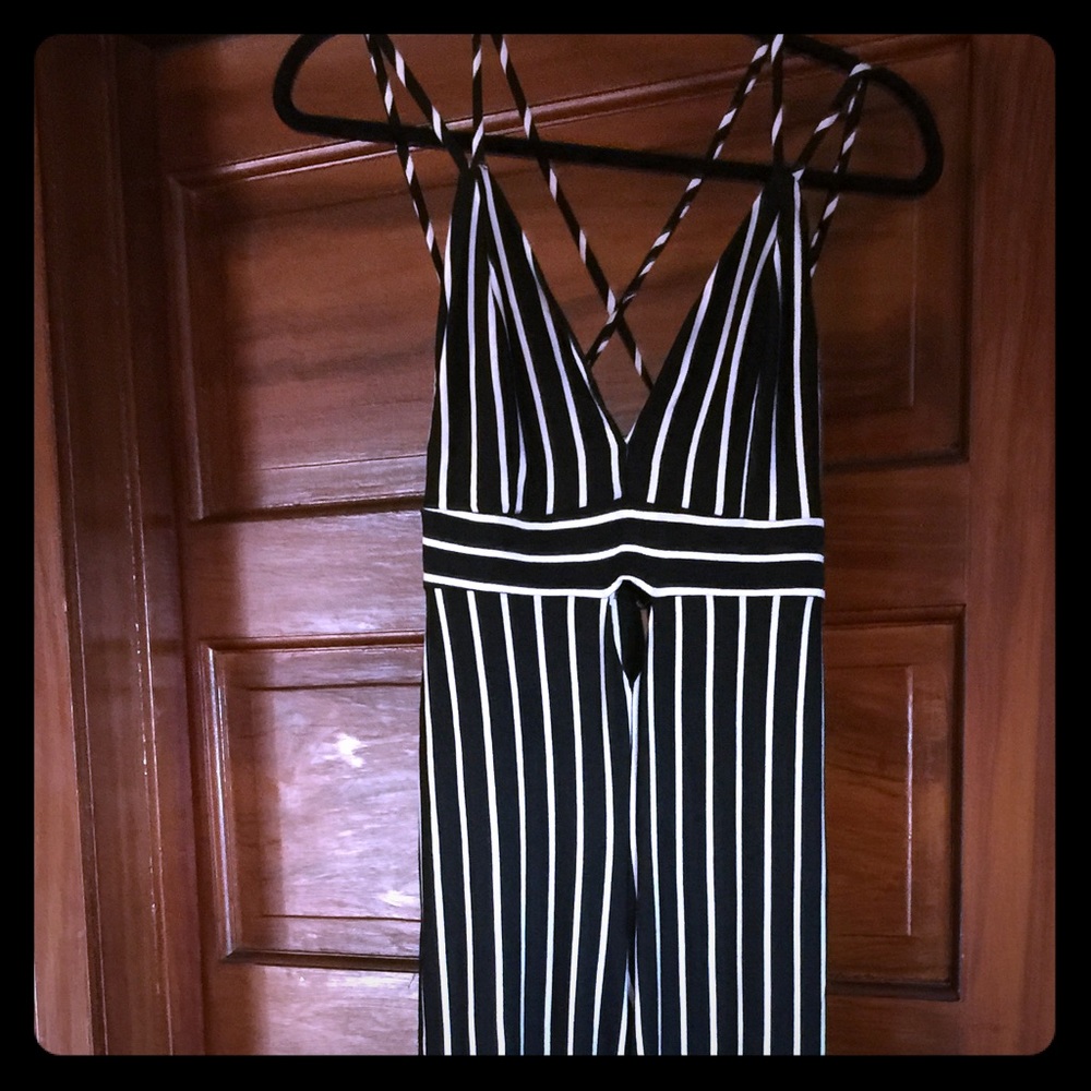 NWOT Privó striped romper black and white
